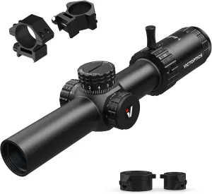 1-6x24 Fiber 30mm Tube Second Focal Plane Riflescope 6 Levels Illuminated MIL Reticle LPVO Rifle Scope Zero Reset Turret Lock w/Weaver Scope Rings for Hunting Shooting Compact