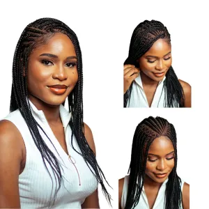 18" Full 360 HD Transparent Lace Front Flip Over Cornrow Braided Wig with Baby Hair - Synthetic hand-made box braids wig for black women.