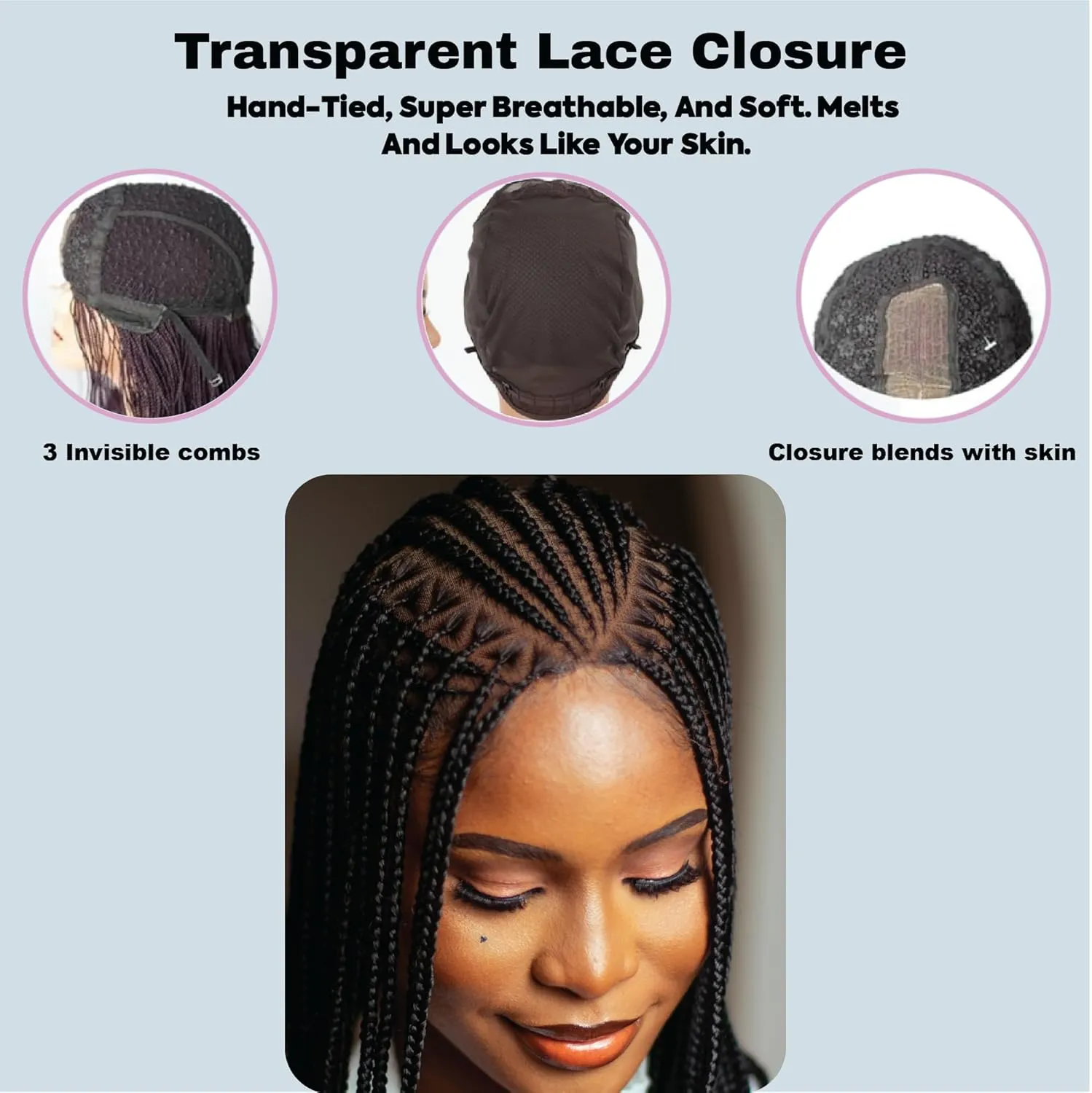18" Full 360 HD Transparent Lace Front Flip Over Cornrow Braided Wig with Baby Hair - Synthetic hand-made box braids wig for black women.