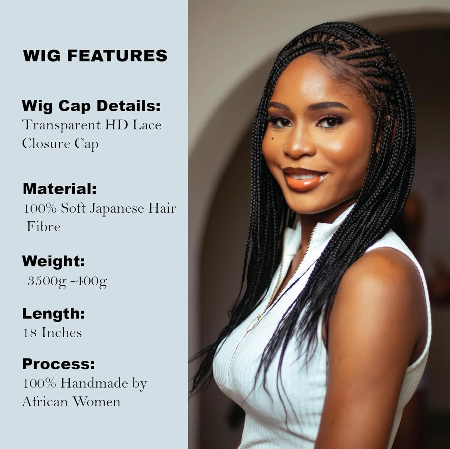18" Full 360 HD Transparent Lace Front Flip Over Cornrow Braided Wig with Baby Hair - Synthetic hand-made box braids wig for black women.