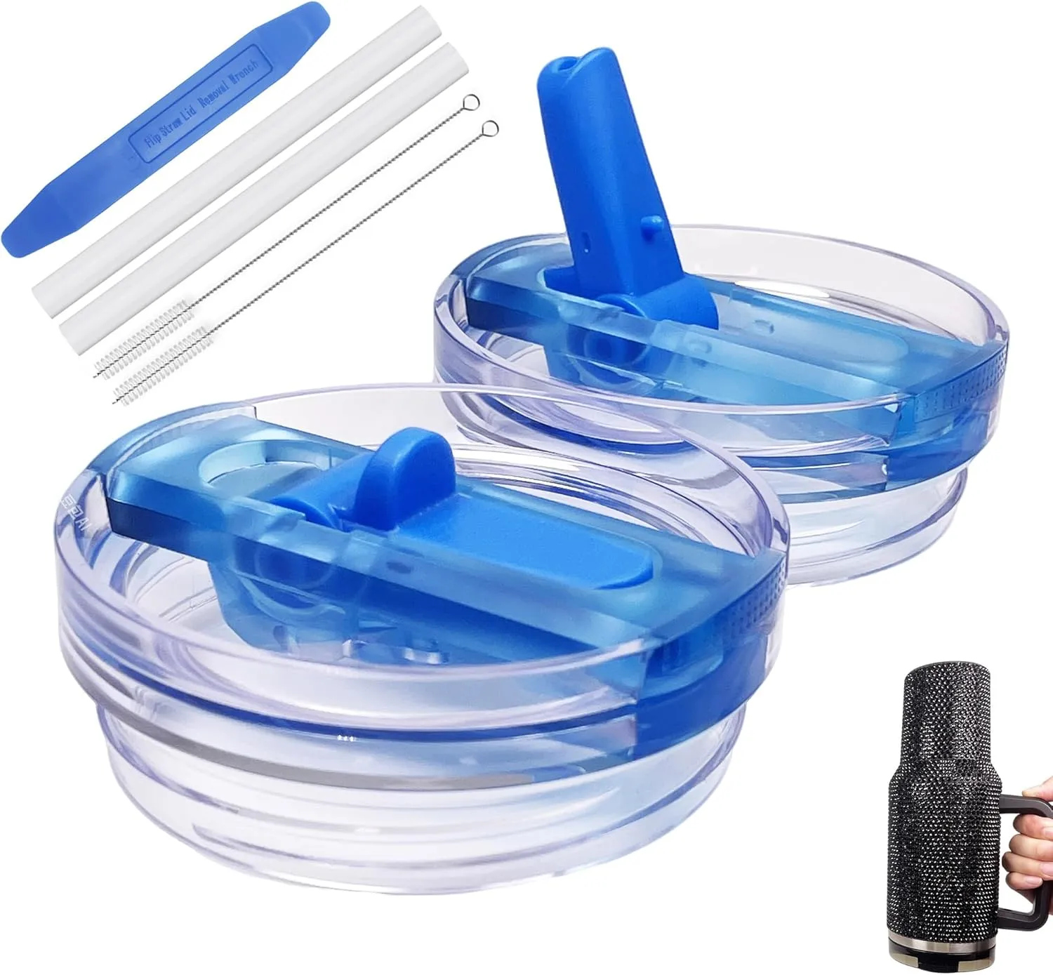 2 Pack Azure Leakproof Flip Straw Lids for Stanley 40oz - BPA-Free PCTG, Spill-Proof & Dishwasher-Safe Replacement Covers for Quencher H2.0 FlowState Tumbler Accessories (Camping, Gym, Travel)