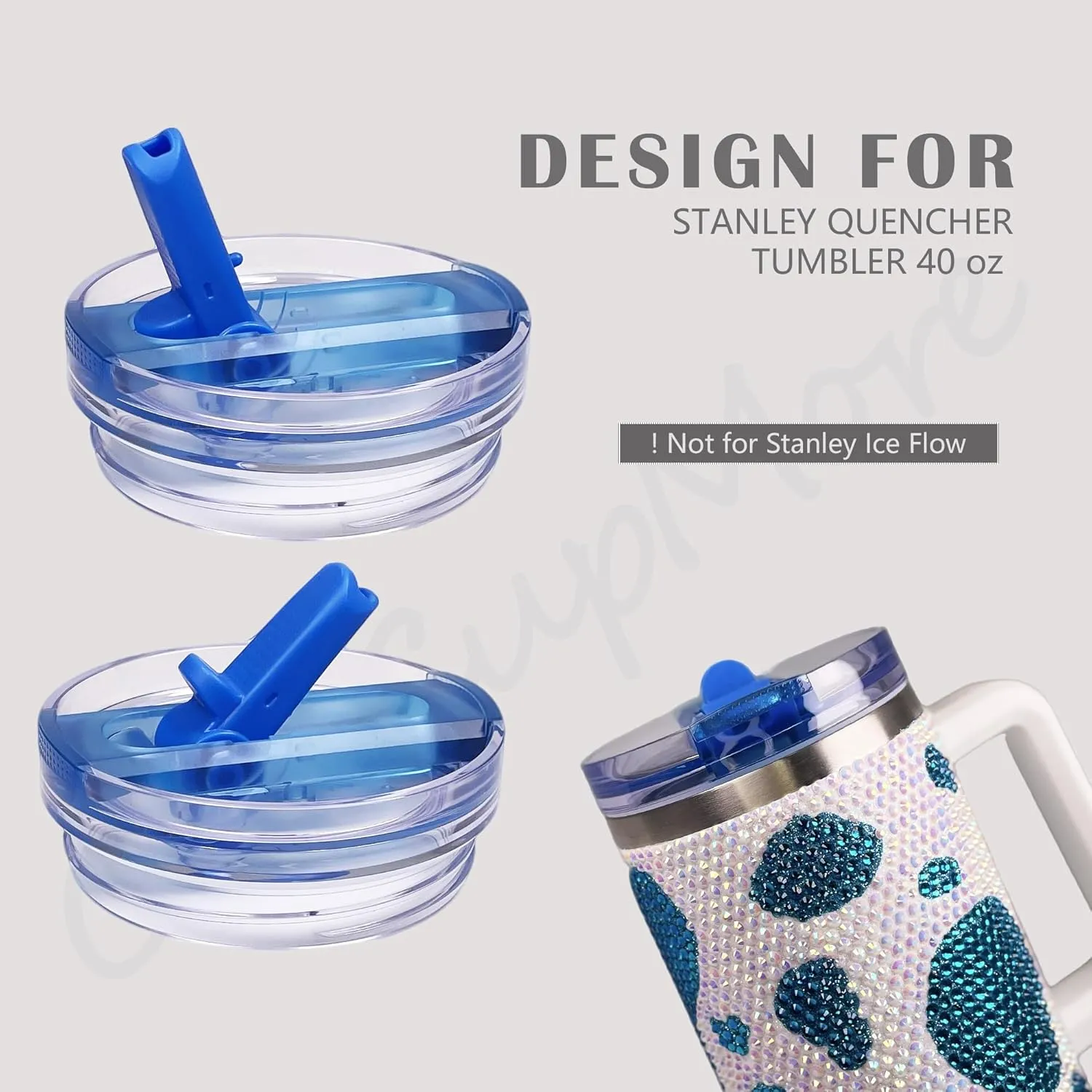 2 Pack Azure Leakproof Flip Straw Lids for Stanley 40oz - BPA-Free PCTG, Spill-Proof & Dishwasher-Safe Replacement Covers for Quencher H2.0 FlowState Tumbler Accessories (Camping, Gym, Travel)