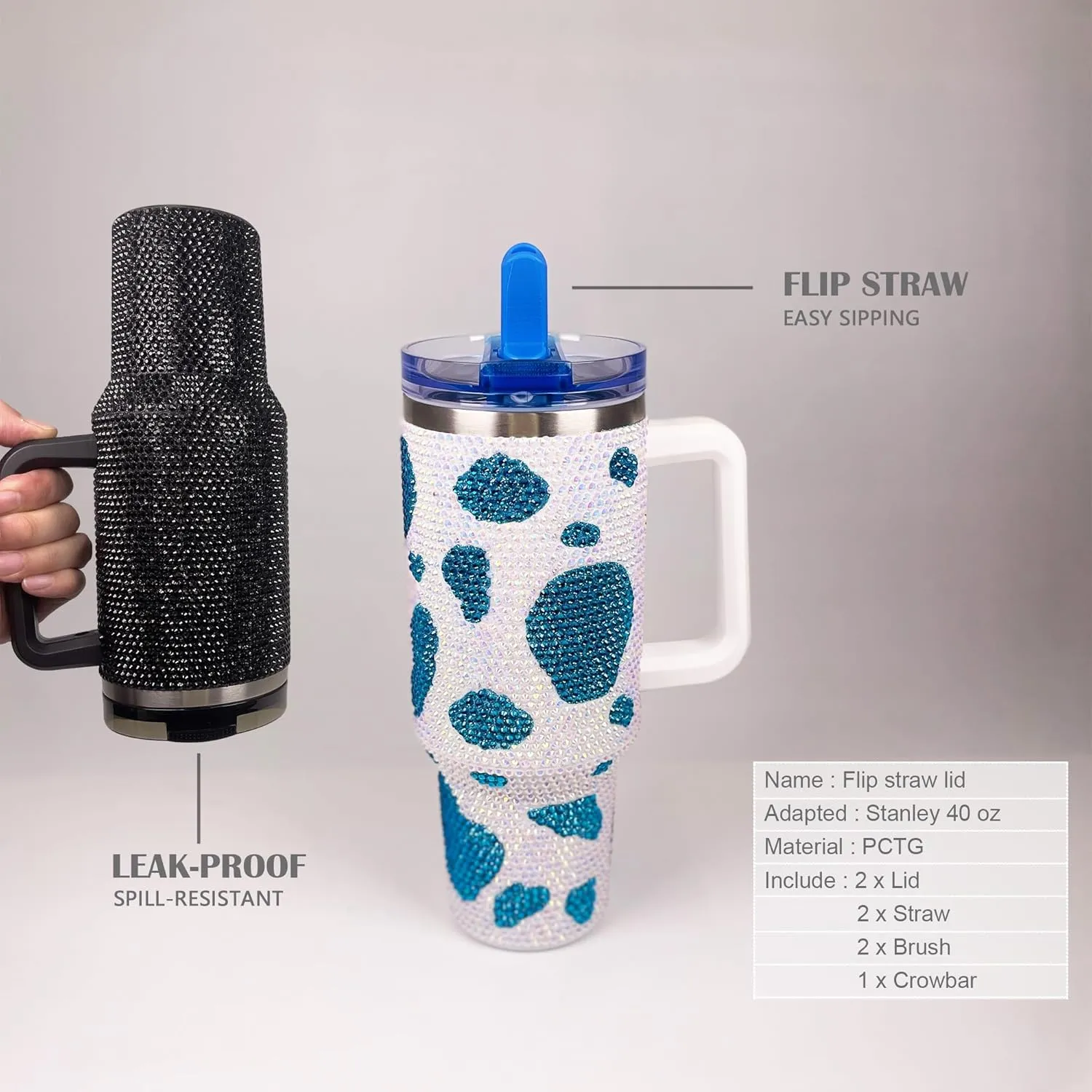 2 Pack Azure Leakproof Flip Straw Lids for Stanley 40oz - BPA-Free PCTG, Spill-Proof & Dishwasher-Safe Replacement Covers for Quencher H2.0 FlowState Tumbler Accessories (Camping, Gym, Travel)
