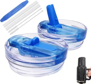 2 Pack Azure Leakproof Flip Straw Lids for Stanley 40oz - BPA-Free PCTG, Spill-Proof & Dishwasher-Safe Replacement Covers for Quencher H2.0 FlowState Tumbler Accessories (Camping, Gym, Travel)
