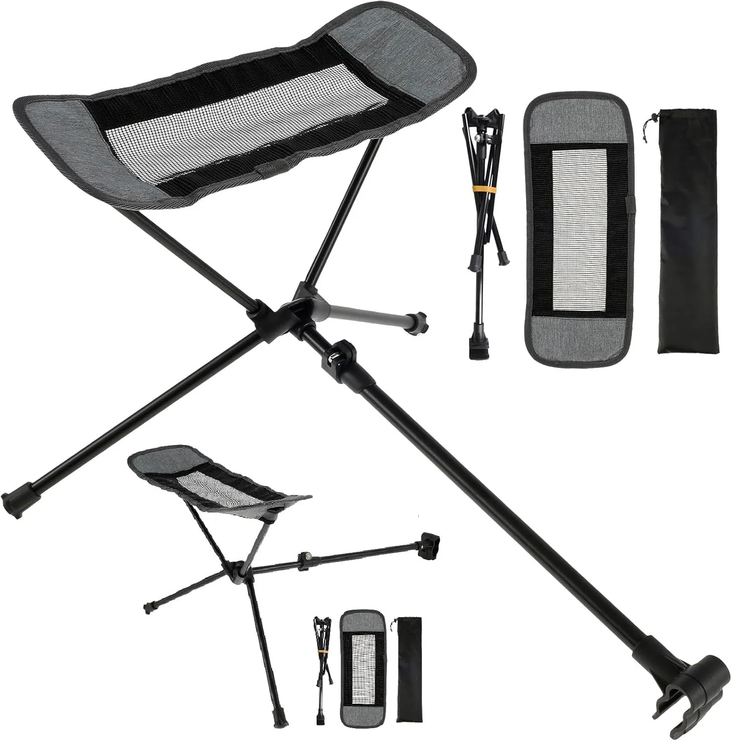 2 Pack Camping Chair Foot Rest, Folding Attachable Footrest Leg Rest Camping Chair, Universal Portable Folding Chair Ottoman, Outdoor Recliner Lazy Retractable Footstool Leg Rest (Gray 2 Pack)