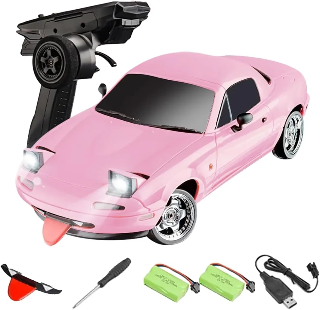 2.4GHz 1/18 Scale Mini RC Drift Car with Brushed High-Speed Motor, 10KM/H High Speed RC Cars with Gyroscop & LED Flip Lights for Adults