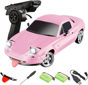 2.4GHz 1/18 Scale Mini RC Drift Car with Brushed High-Speed Motor, 10KM/H High Speed RC Cars with Gyroscop & LED Flip Lights for Adults