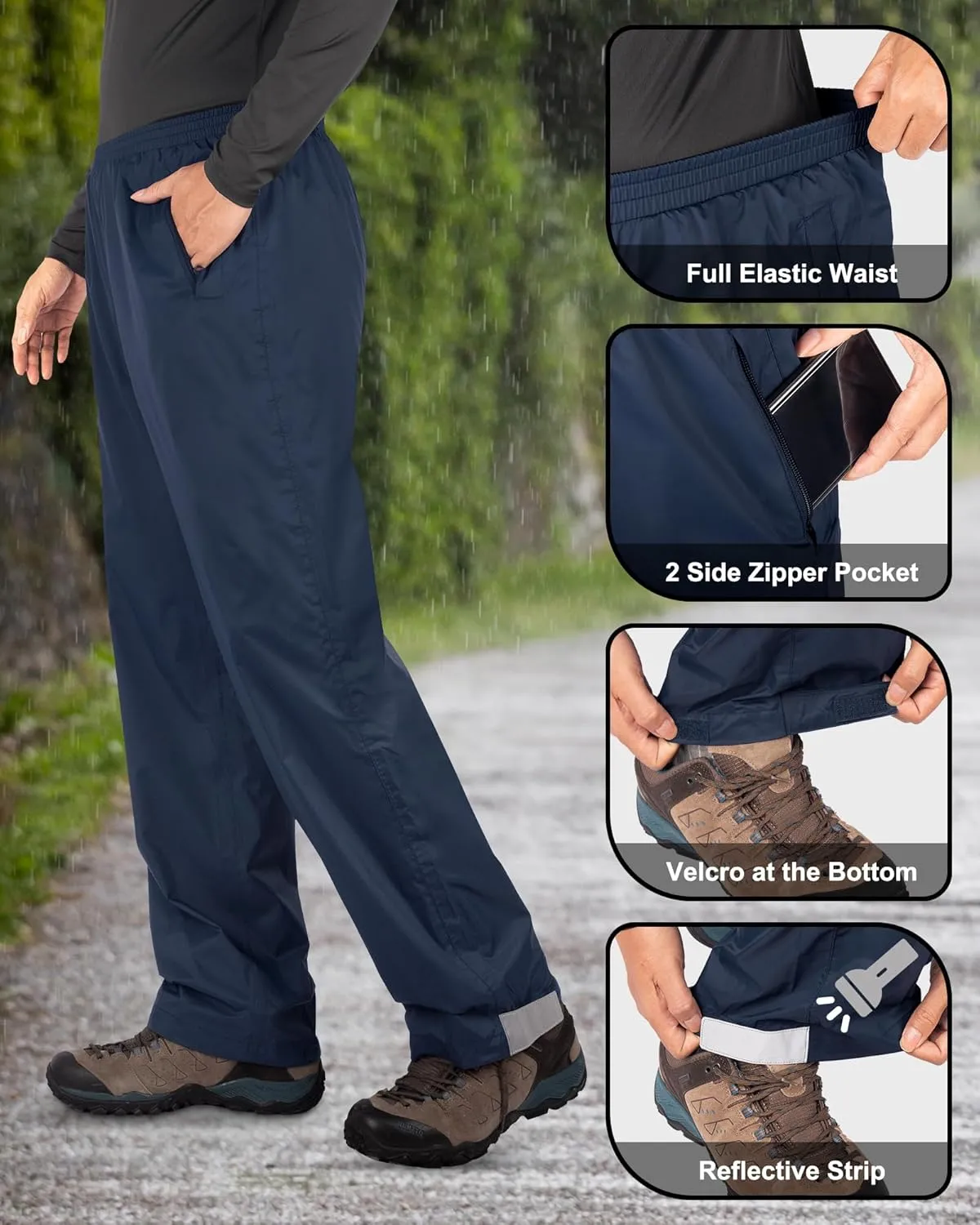 33,000ft Packable Rain Pants for Men Waterproof Hiking Pants Lightweight Rain Pants Outdoor Windproof Pant for Golf, Fishing