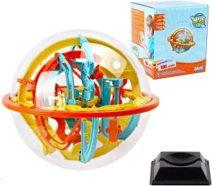3D Puzzle Game, Maze Ball with 100 Challenging Barriers, Intellectual Toy for Kids, Yellow (18cm)