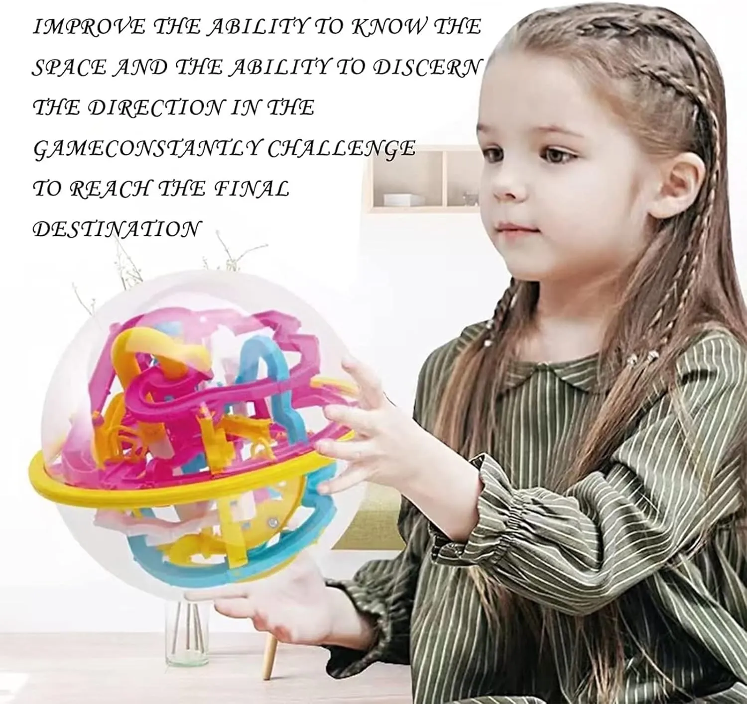 3D Puzzle Game, Maze Ball with 100 Challenging Barriers, Intellectual Toy for Kids, Yellow (18cm)