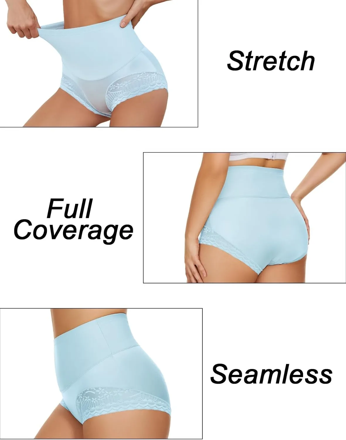 4 Packs Women's Tummy Control Underwear High Waisted Shapewear Panties Stretch Full Coverage Briefs