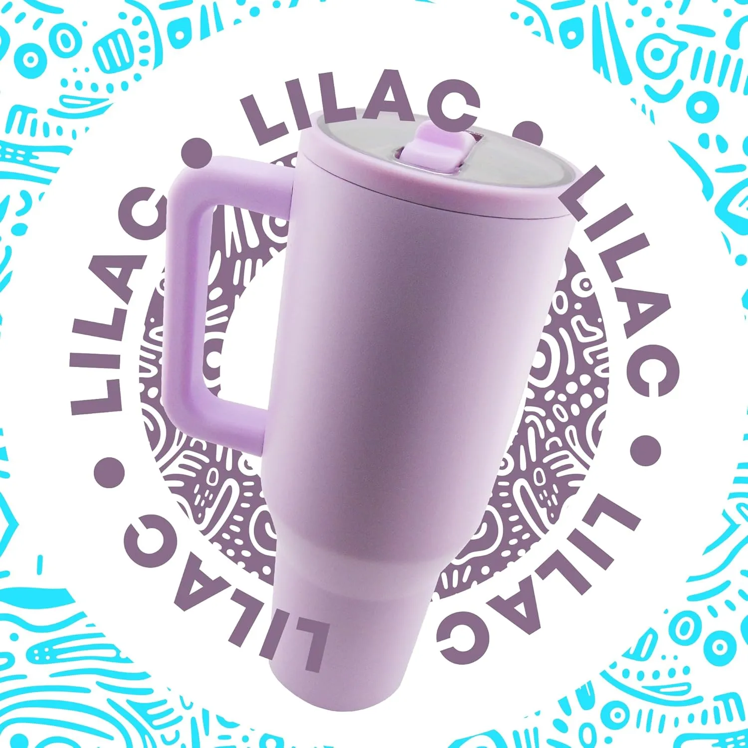 40 Oz Stainless Steel, Insulated Tumbler with Handle, Flip Straw, Rubber non-slip Base, Leak Proof, Car Cup Holder Friendly, Extra Straw and Cleaner. (Lilac)