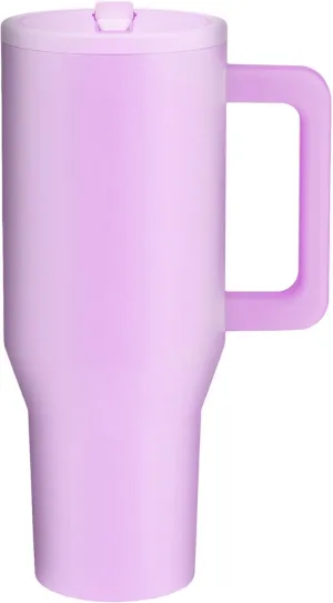 40 Oz Stainless Steel, Insulated Tumbler with Handle, Flip Straw, Rubber non-slip Base, Leak Proof, Car Cup Holder Friendly, Extra Straw and Cleaner. (Lilac)