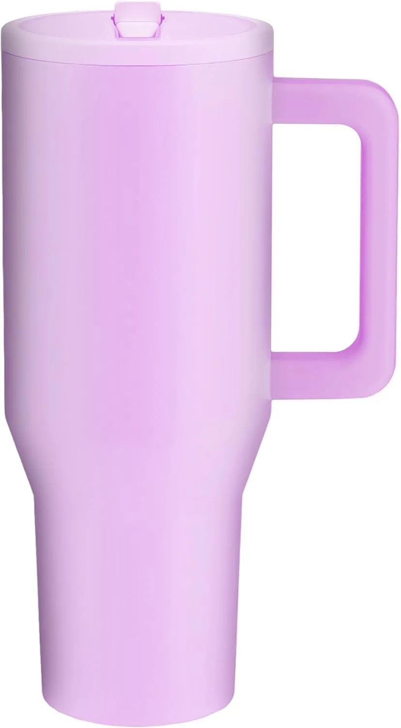 40 Oz Stainless Steel, Insulated Tumbler with Handle, Flip Straw, Rubber non-slip Base, Leak Proof, Car Cup Holder Friendly, Extra Straw and Cleaner. (Lilac)