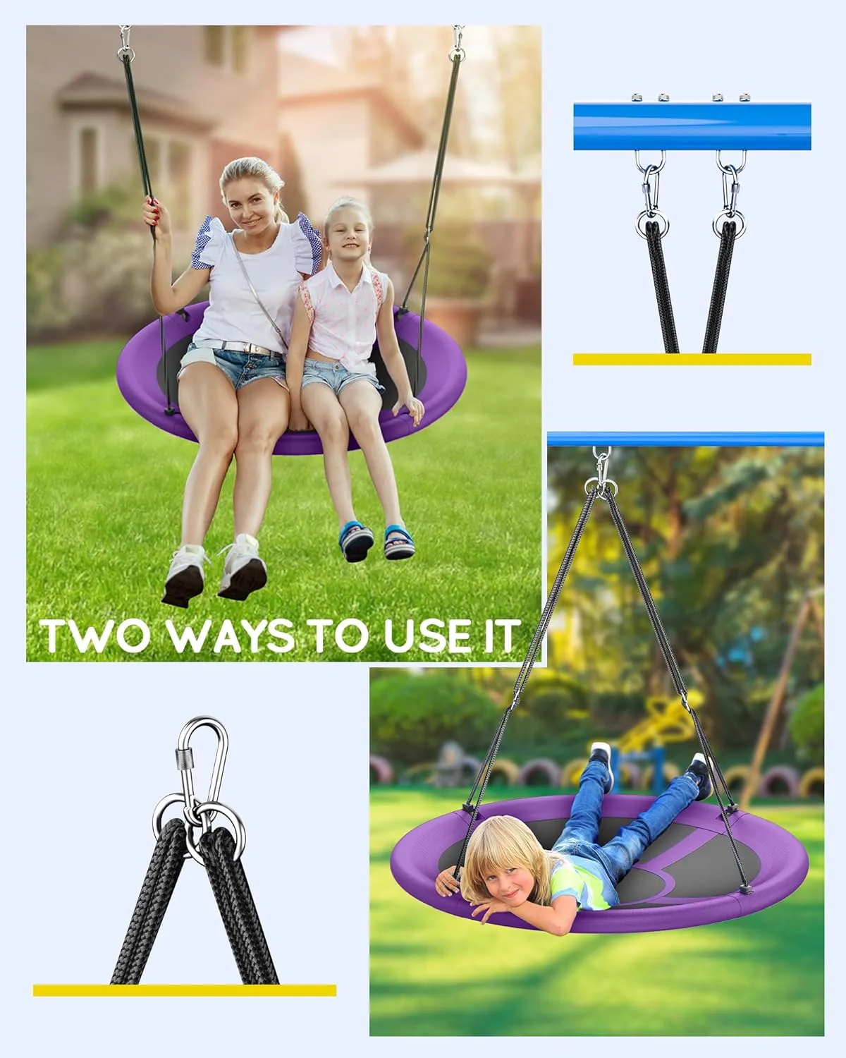43" Saucer Tree Swing for Kids Adult, 700lbs Weight Capacity, Waterproof Flying Saucer Swing with Adjustable Hanging Straps, Swing Seats for Backyard Outdoor Indoor Playground, Purple