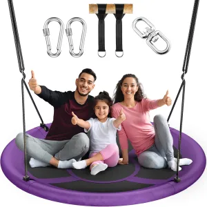 43" Saucer Tree Swing for Kids Adult, 700lbs Weight Capacity, Waterproof Flying Saucer Swing with Adjustable Hanging Straps, Swing Seats for Backyard Outdoor Indoor Playground, Purple