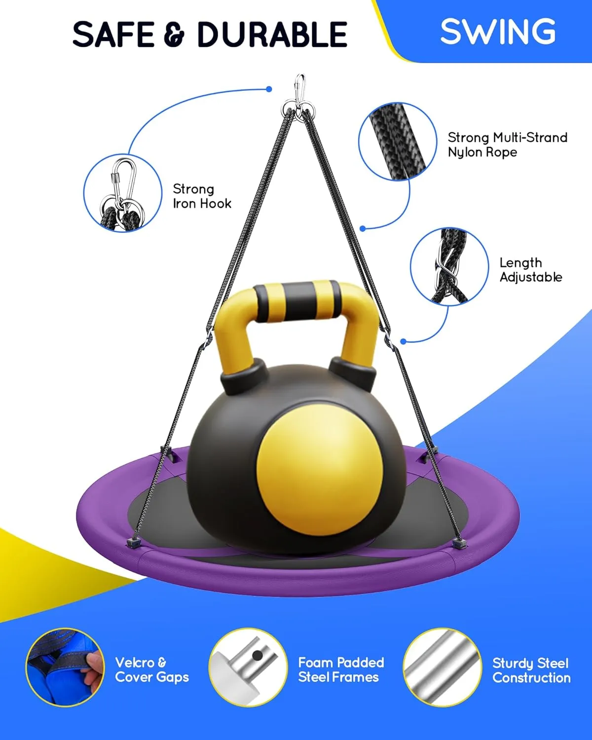 43" Saucer Tree Swing for Kids Adult, 700lbs Weight Capacity, Waterproof Flying Saucer Swing with Adjustable Hanging Straps, Swing Seats for Backyard Outdoor Indoor Playground, Purple