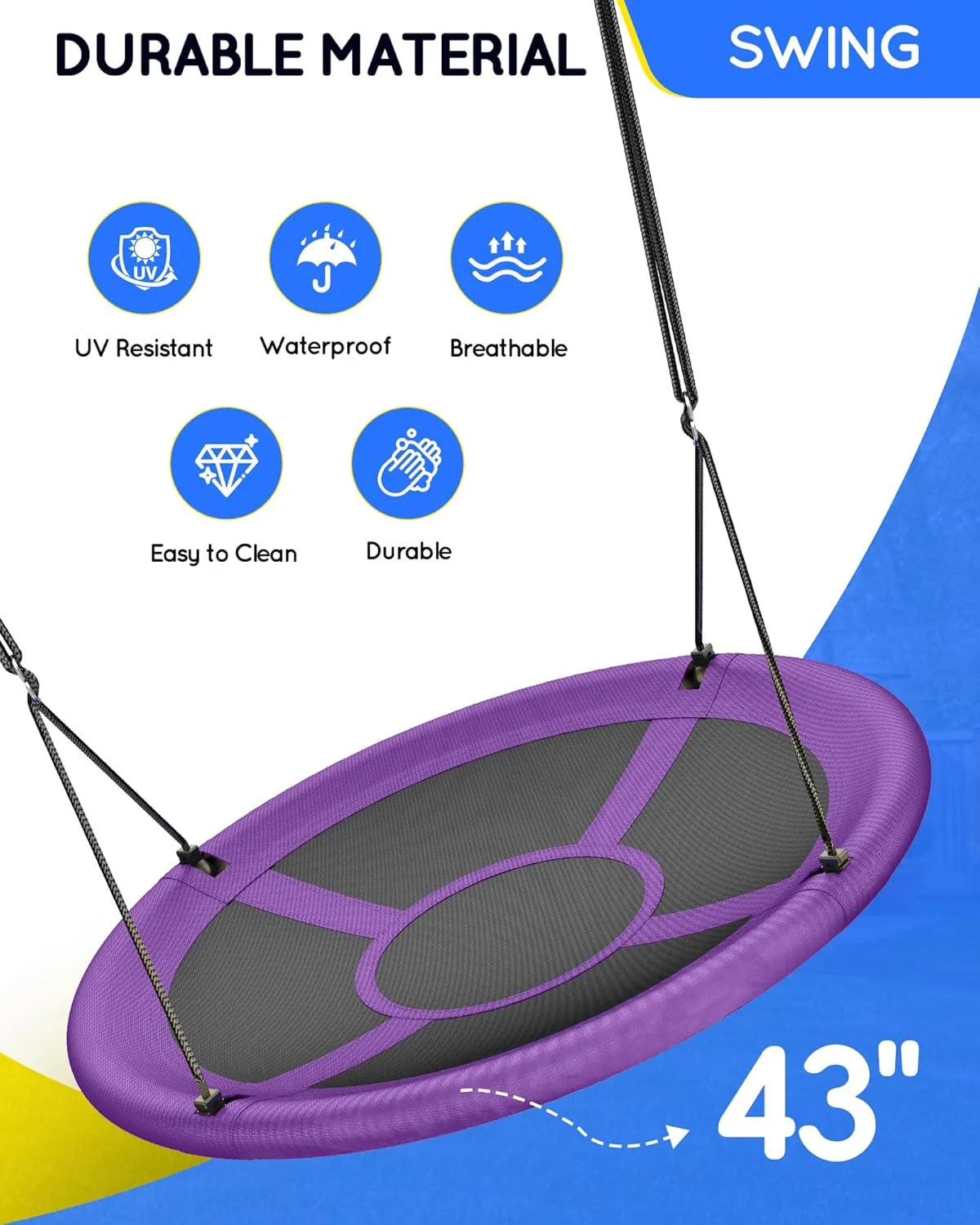 43" Saucer Tree Swing for Kids Adult, 700lbs Weight Capacity, Waterproof Flying Saucer Swing with Adjustable Hanging Straps, Swing Seats for Backyard Outdoor Indoor Playground, Purple