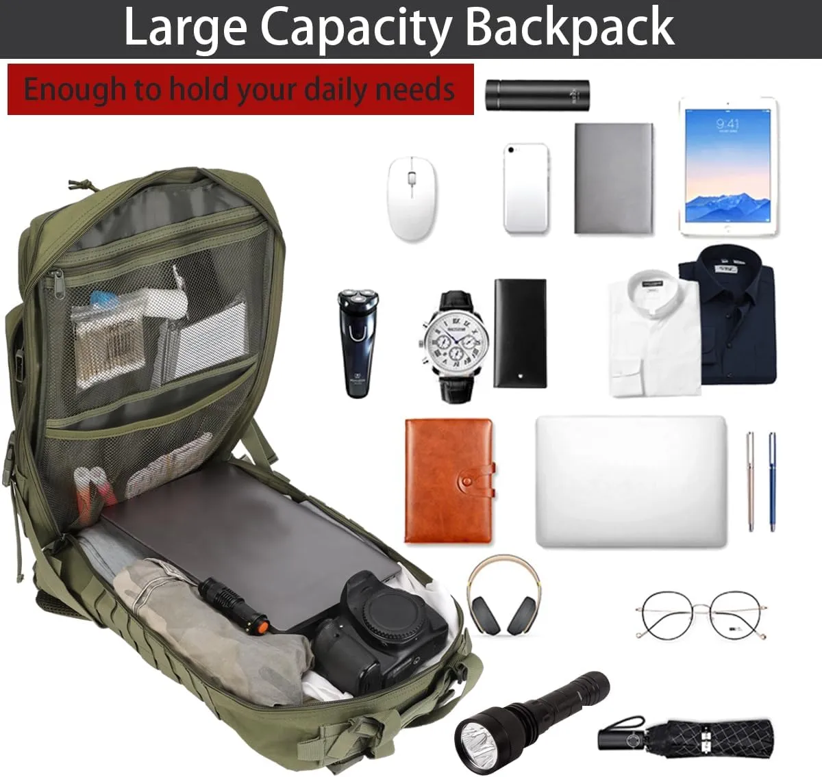 45L Military Tactical Backpacks Lage Molle Backpack 3 Day Assault Pack Backpack Camping Hiking Rucksack Bug Out Bag Rucksack