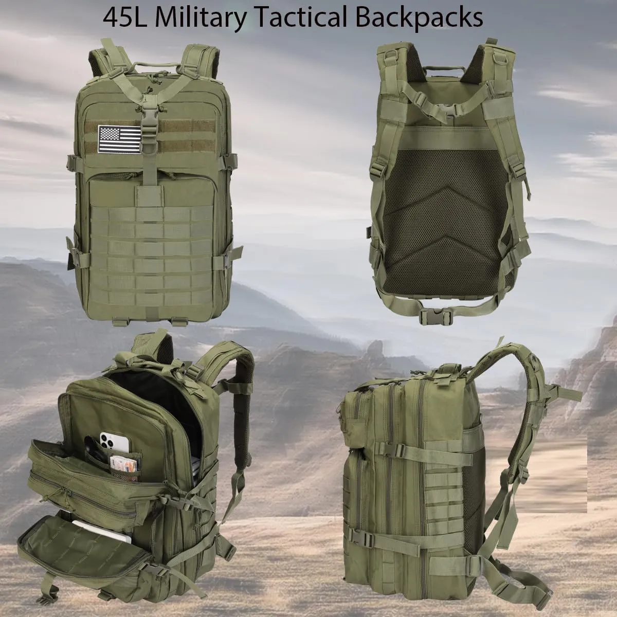 45L Military Tactical Backpacks Lage Molle Backpack 3 Day Assault Pack Backpack Camping Hiking Rucksack Bug Out Bag Rucksack