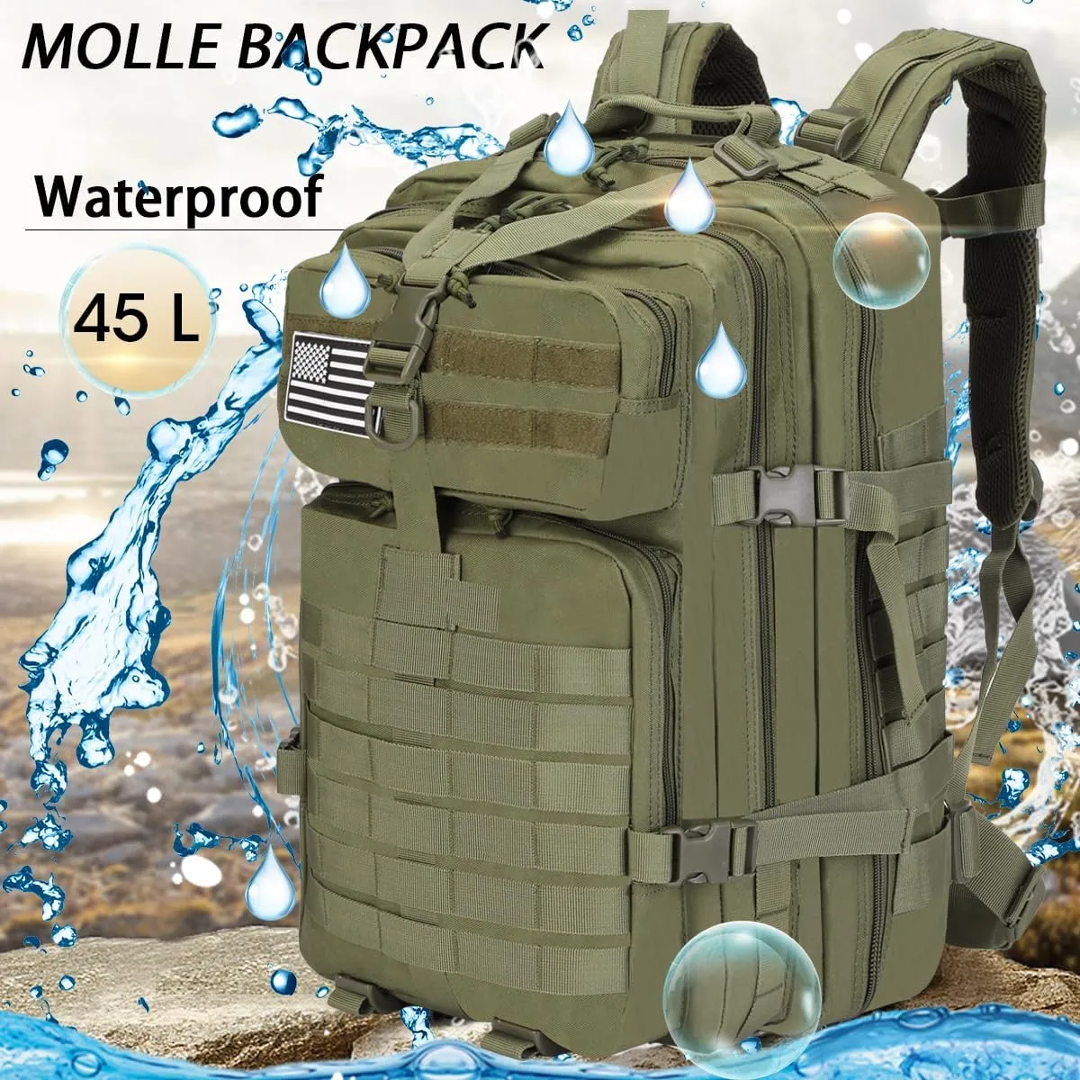 45L Military Tactical Backpacks Lage Molle Backpack 3 Day Assault Pack Backpack Camping Hiking Rucksack Bug Out Bag Rucksack