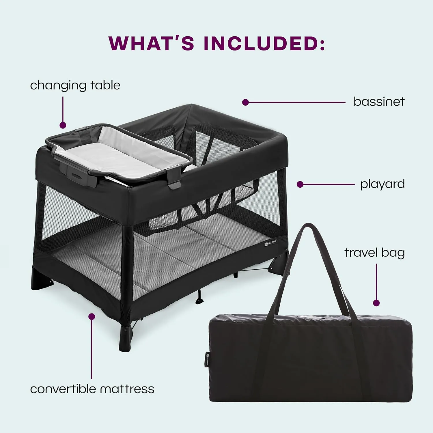 4moms Breeze Plus Portable Playard with Removable Bassinet and Baby Changing Station, Easy One-Handed Setup, from The Makers of The mamaRoo