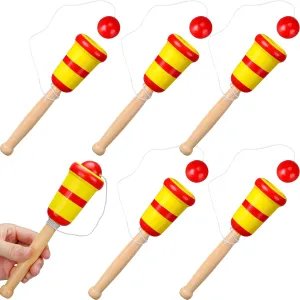 6 Pcs 8 Inch Wooden Catch Ball Game with Ball - Old School Retro Toys for Kids - Hand Eye Coordination Educational Game