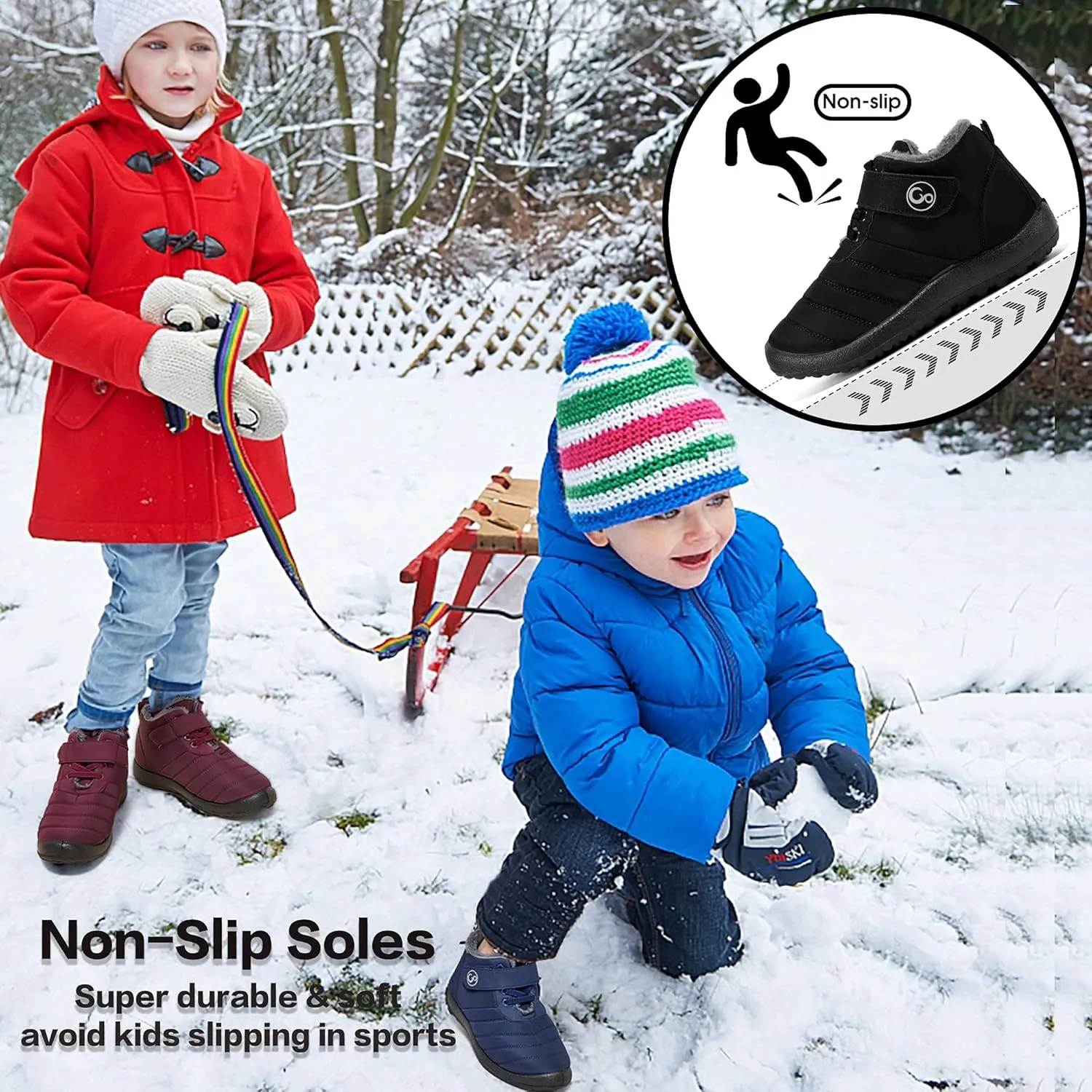 Ablanczoom Boys Girls Winter Snow Boots - Comfortable Warm Fur Lined Toddler Boot Outdoor Waterproof Slip On Walking Ankle Booties For Little Kid