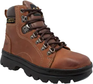 Ad Tec Women's 6" Lace Up Hiker or Work Boot - Durable Horse Leather, Padded Collar, Cushioned Insole, Oil and Slip Resistant Hiking Boots - Brown