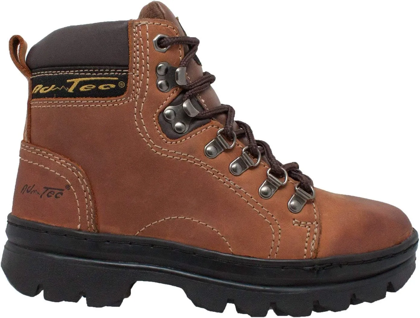 Ad Tec Women's 6" Lace Up Hiker or Work Boot - Durable Horse Leather, Padded Collar, Cushioned Insole, Oil and Slip Resistant Hiking Boots - Brown