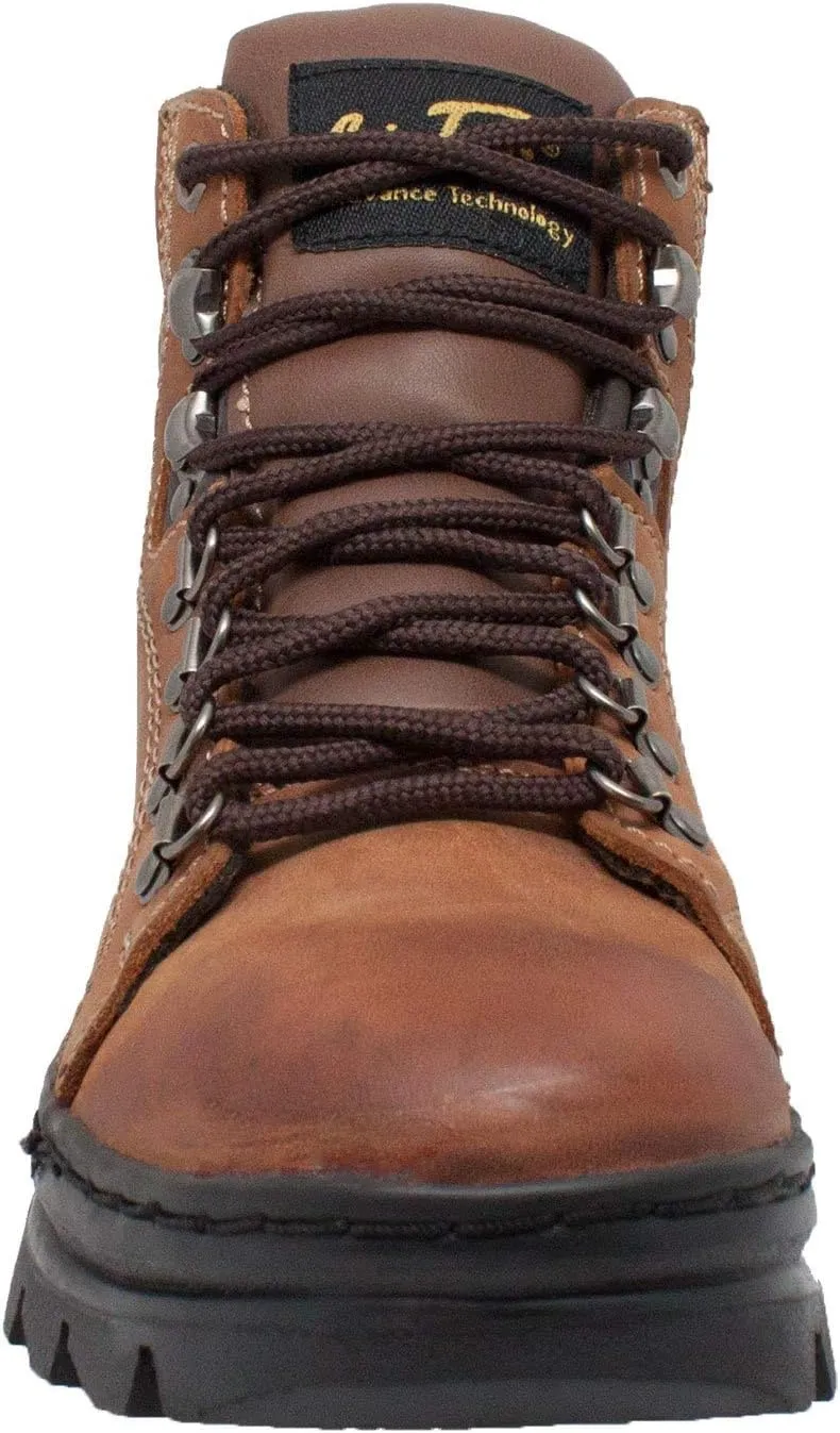 Ad Tec Women's 6" Lace Up Hiker or Work Boot - Durable Horse Leather, Padded Collar, Cushioned Insole, Oil and Slip Resistant Hiking Boots - Brown