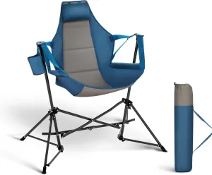 ALPHA CAMP Hammock Folding Rocking Chair with Cup Drink Holder, High Back Padded Swinging Chair for Outdoor,Camping, Lawn,Backyard,Picnic, Steel, Heavy Duty Portable Oversized(Blue)