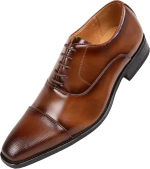 Amali Oxford Dress Shoes for Men with Textured Cap Toe, Men's Oxford Shoes Made from Premium PU Leather, Versatile Formal Footwear for All Occasions