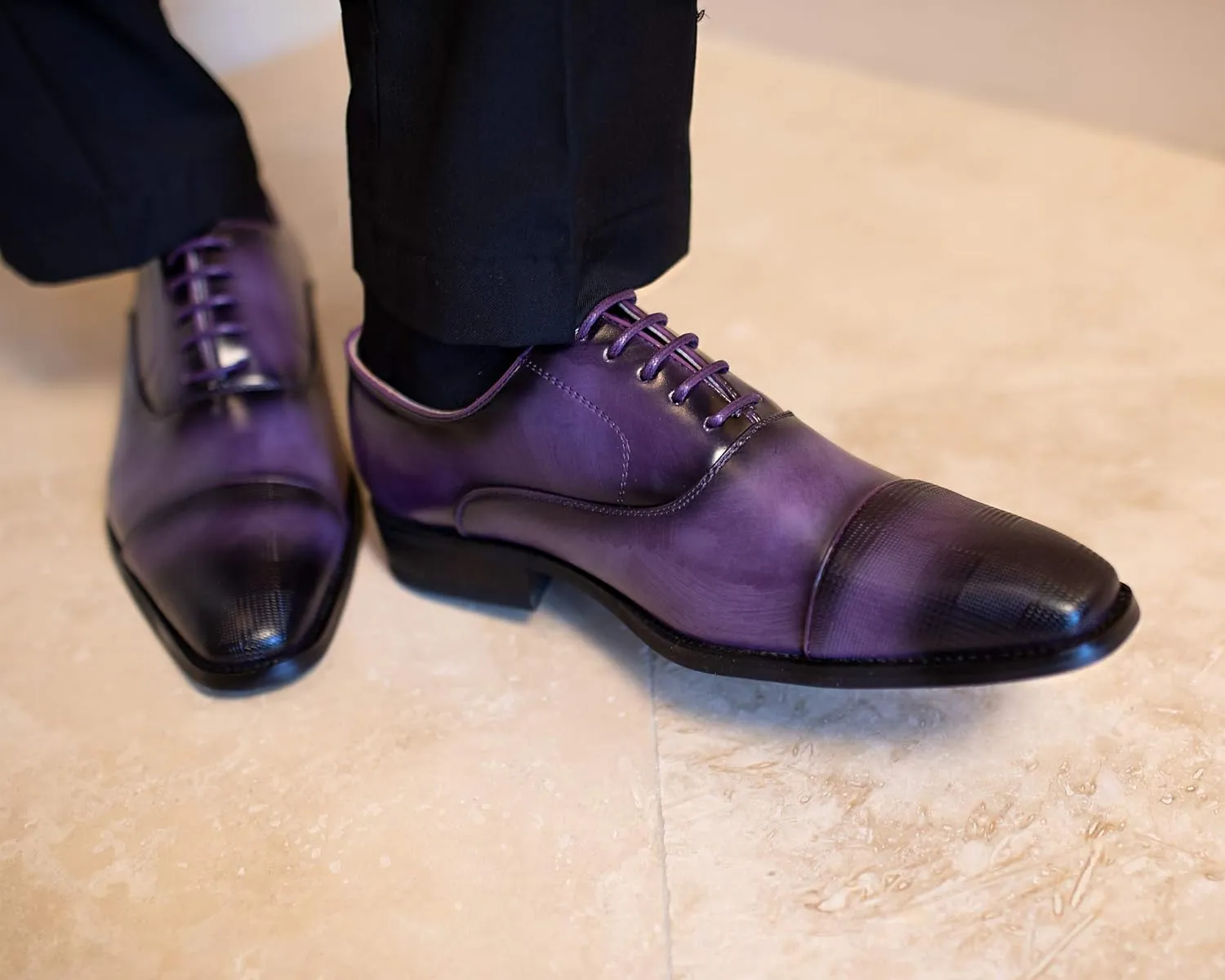 Amali Oxford Dress Shoes for Men with Textured Cap Toe, Men's Oxford Shoes Made from Premium PU Leather, Versatile Formal Footwear for All Occasions