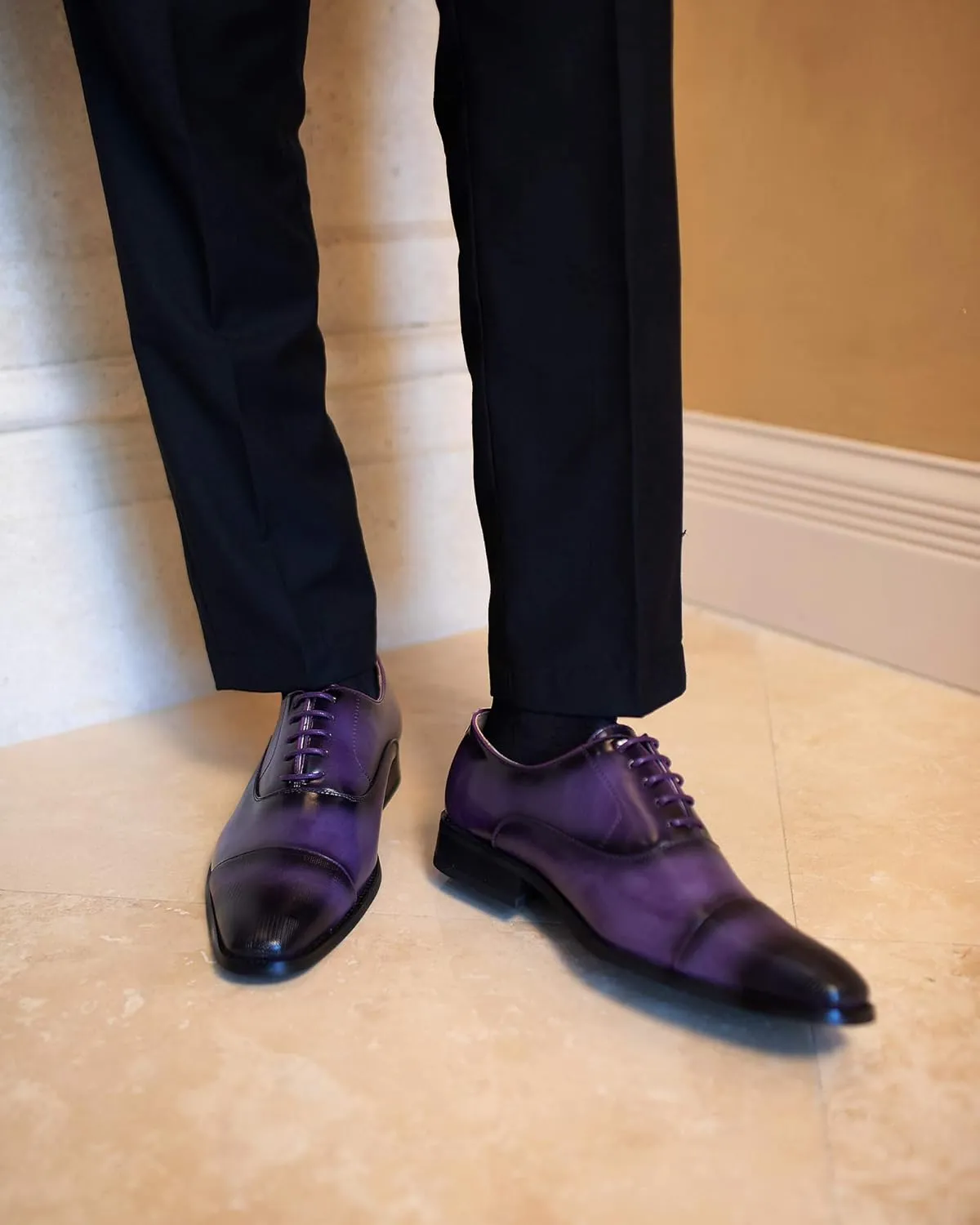 Amali Oxford Dress Shoes for Men with Textured Cap Toe, Men's Oxford Shoes Made from Premium PU Leather, Versatile Formal Footwear for All Occasions