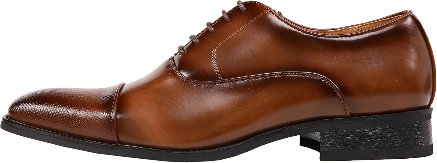 Amali Oxford Dress Shoes for Men with Textured Cap Toe, Men's Oxford Shoes Made from Premium PU Leather, Versatile Formal Footwear for All Occasions