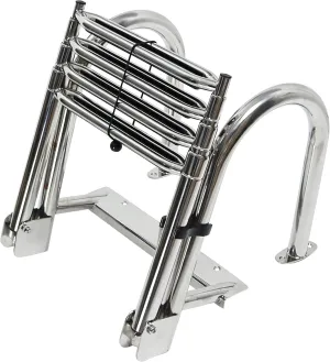Amarine Made 4 Step Pontoon Boat Ladder - Stainless Steel Telescoping Marine Folding Ladder With Handrails, Dock Steps for Boats, Load Capacity 440lb