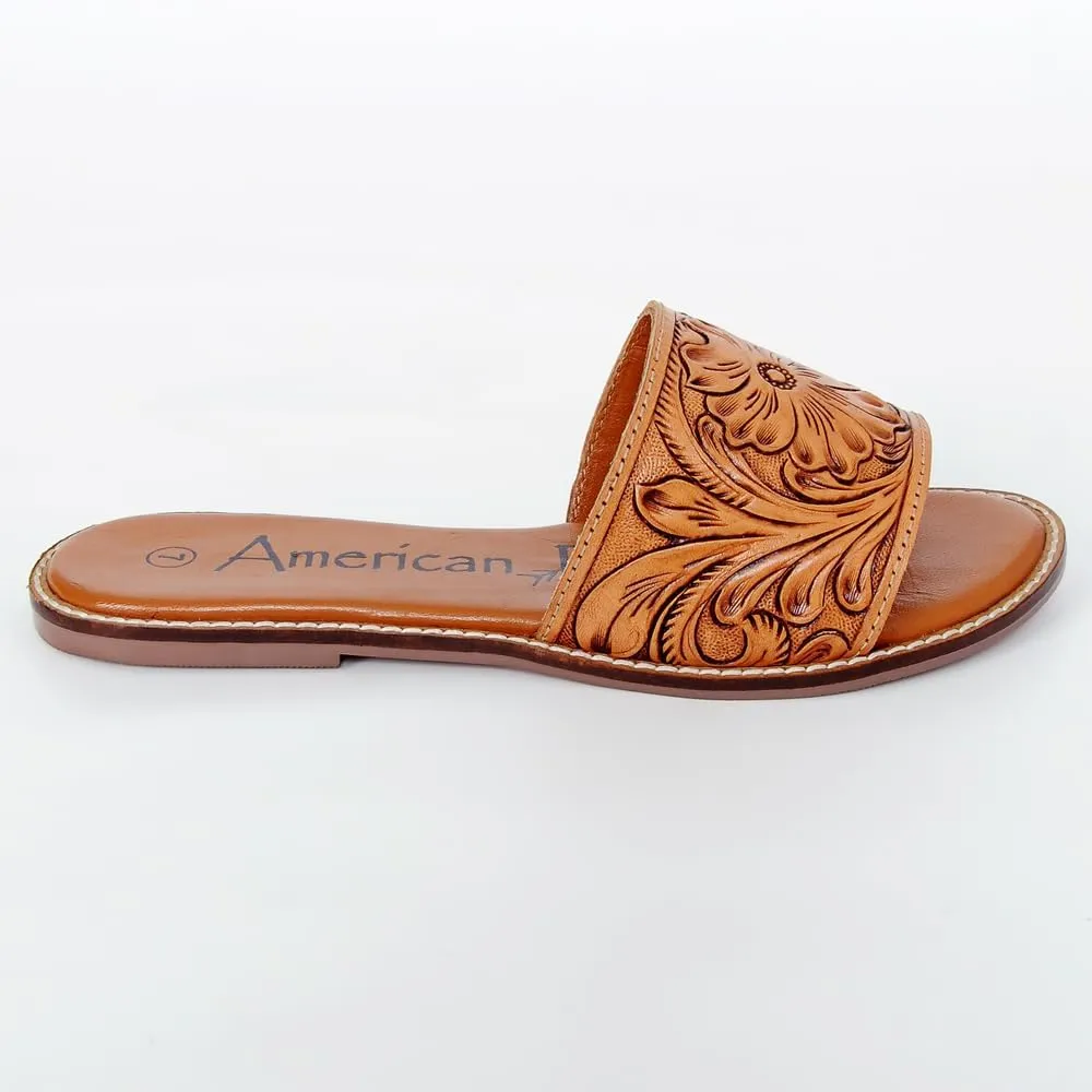 American Darling ADFTE106 Hand tooled carved genuine leather sandal footwear flip flop