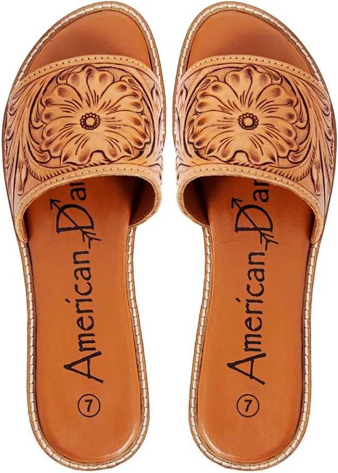 American Darling ADFTE106 Hand tooled carved genuine leather sandal footwear flip flop