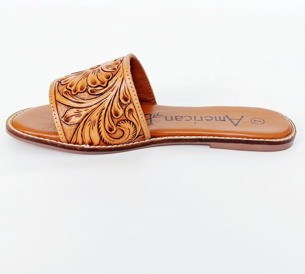 American Darling ADFTE106 Hand tooled carved genuine leather sandal footwear flip flop