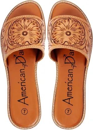 American Darling ADFTE106 Hand tooled carved genuine leather sandal footwear flip flop