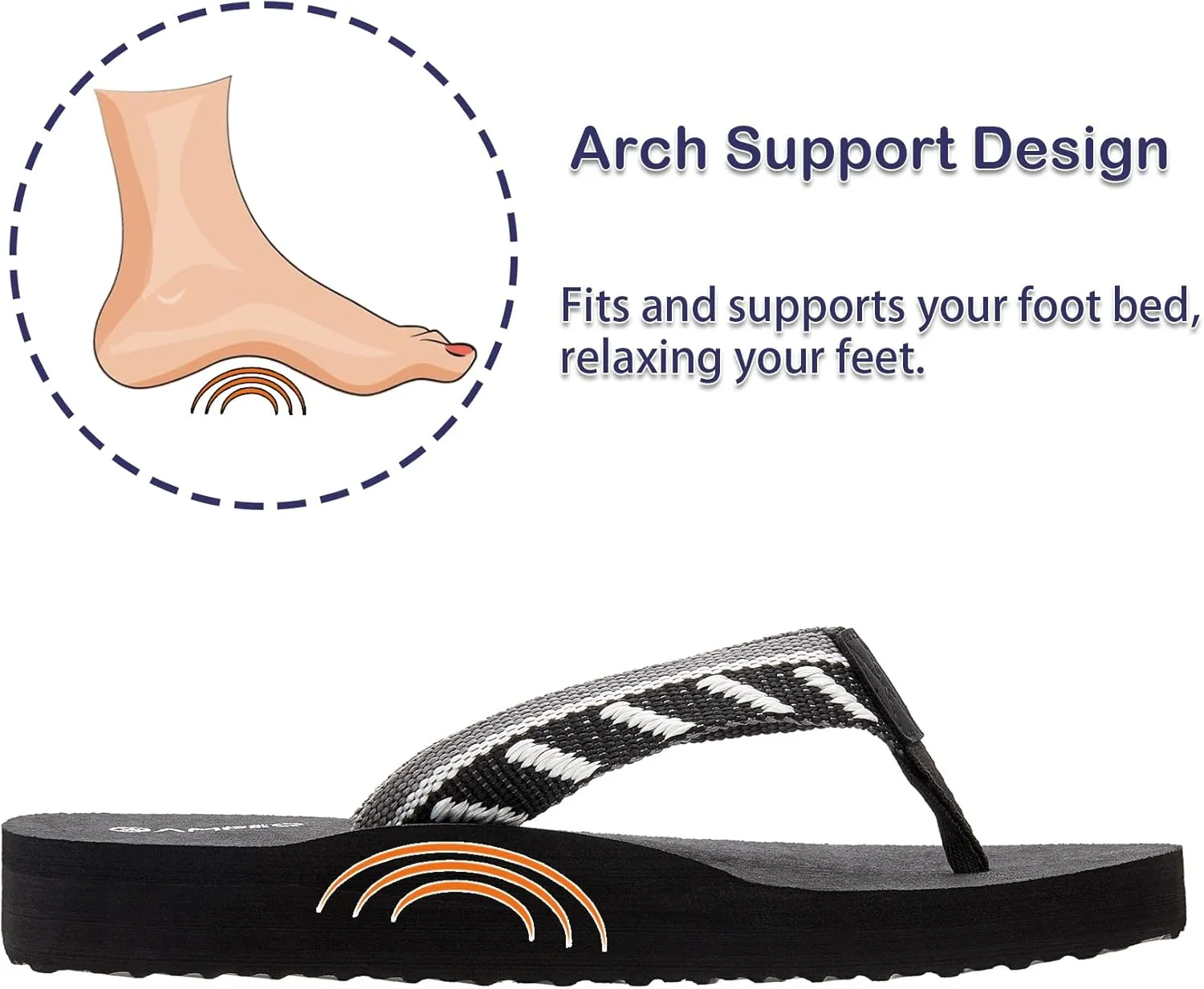 Ampeo Women's Arch Support Flip Flops Comfortable Casual Summer Beach Thong Sandals