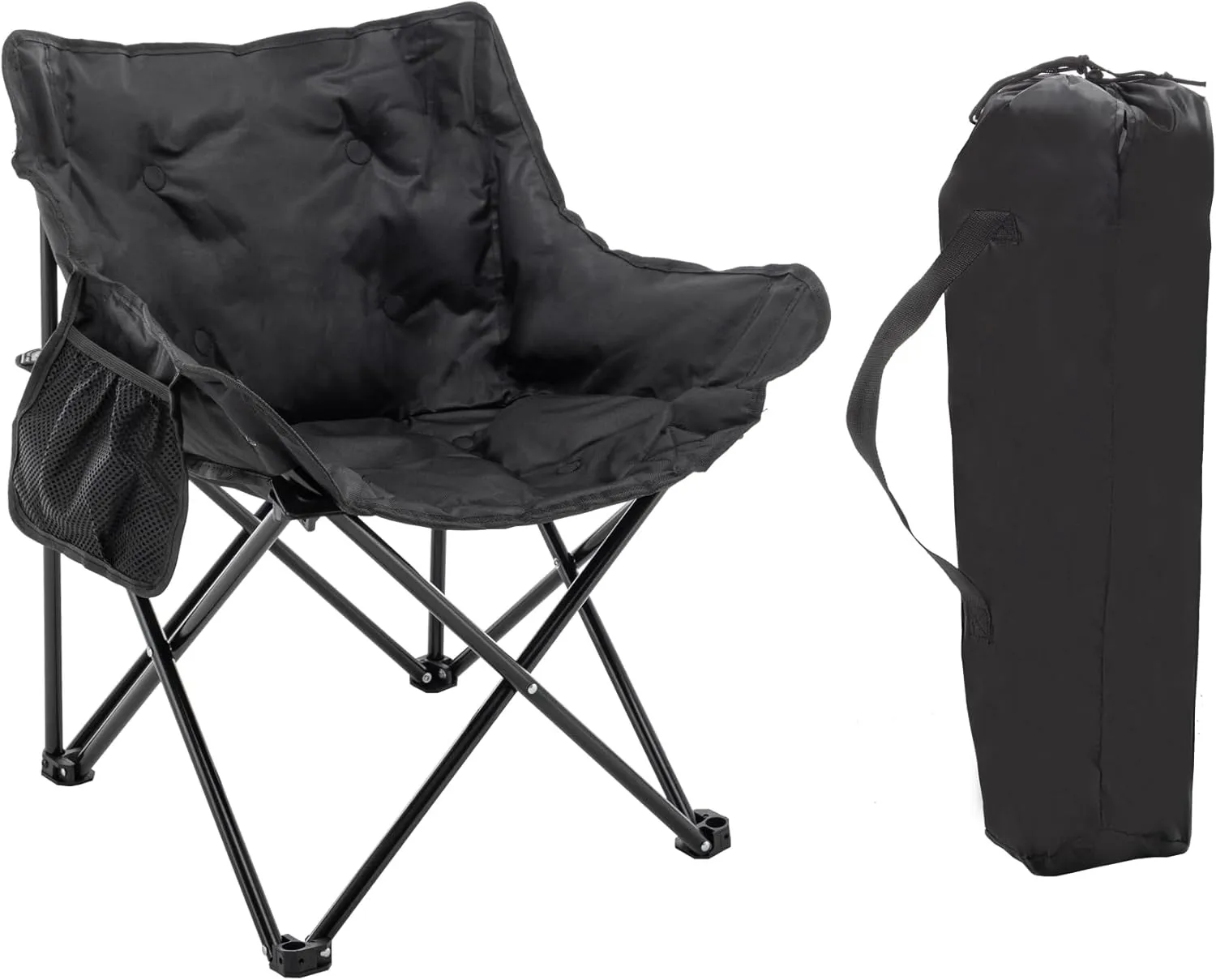 Andeworld Camping Chairs, Padded Moon Chair for Adults, Folding Camp Lawn Chairs with Storage Bag Carry Bag,Support up to 330lbs for Fishing,Camp,Picnics,Beach,Lawn,Black