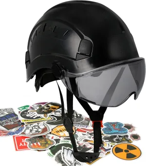 Aolamegs Construction Hard Hats for Adults - Hard Hats Construction OSHA Approved with Smoke Visor for Men Women, ANSI Z89.1 Vented Safety Helmet, Hard Hat with Chin Strap,6 Point Suspension （Black