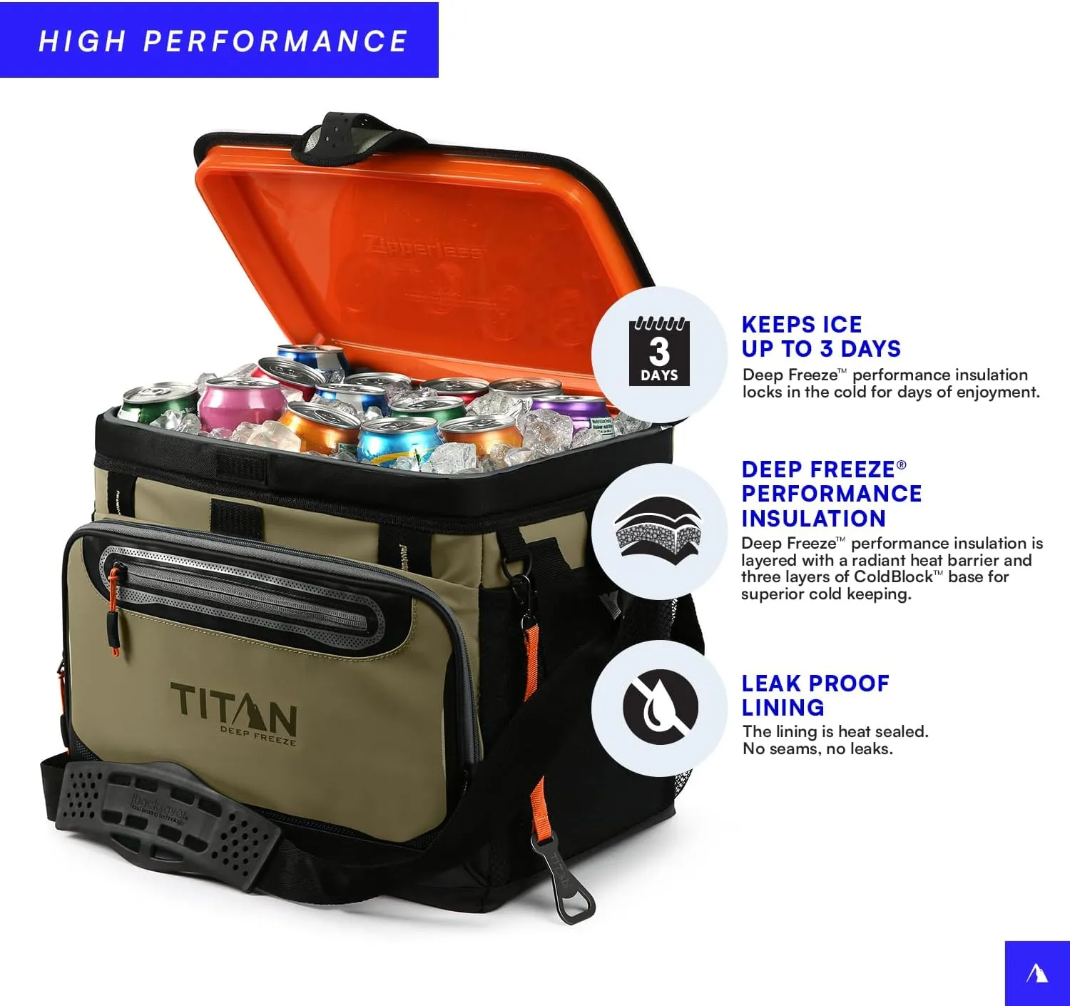Arctic Zone Titan Deep Freeze Cooler - Zipperless Hardbody Cooler - Small & Large Capacity- Beach & Camping Cooler - Deep Freeze Insulation, HardBody Liner, and SmartShelf