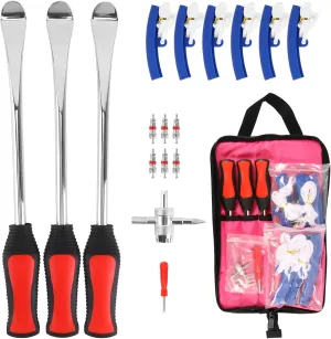 Asooll 11.5" Tire Spoon Dirt Bike Tire Changing Spoons Changing Tools for Motorcycle ATV Lawn Mower I with 1 Portable Bag 3 Tire Spoons 6 Rim Protectors 6 Valve Cores 1 Valve 1 Tire Valve Stem Puller