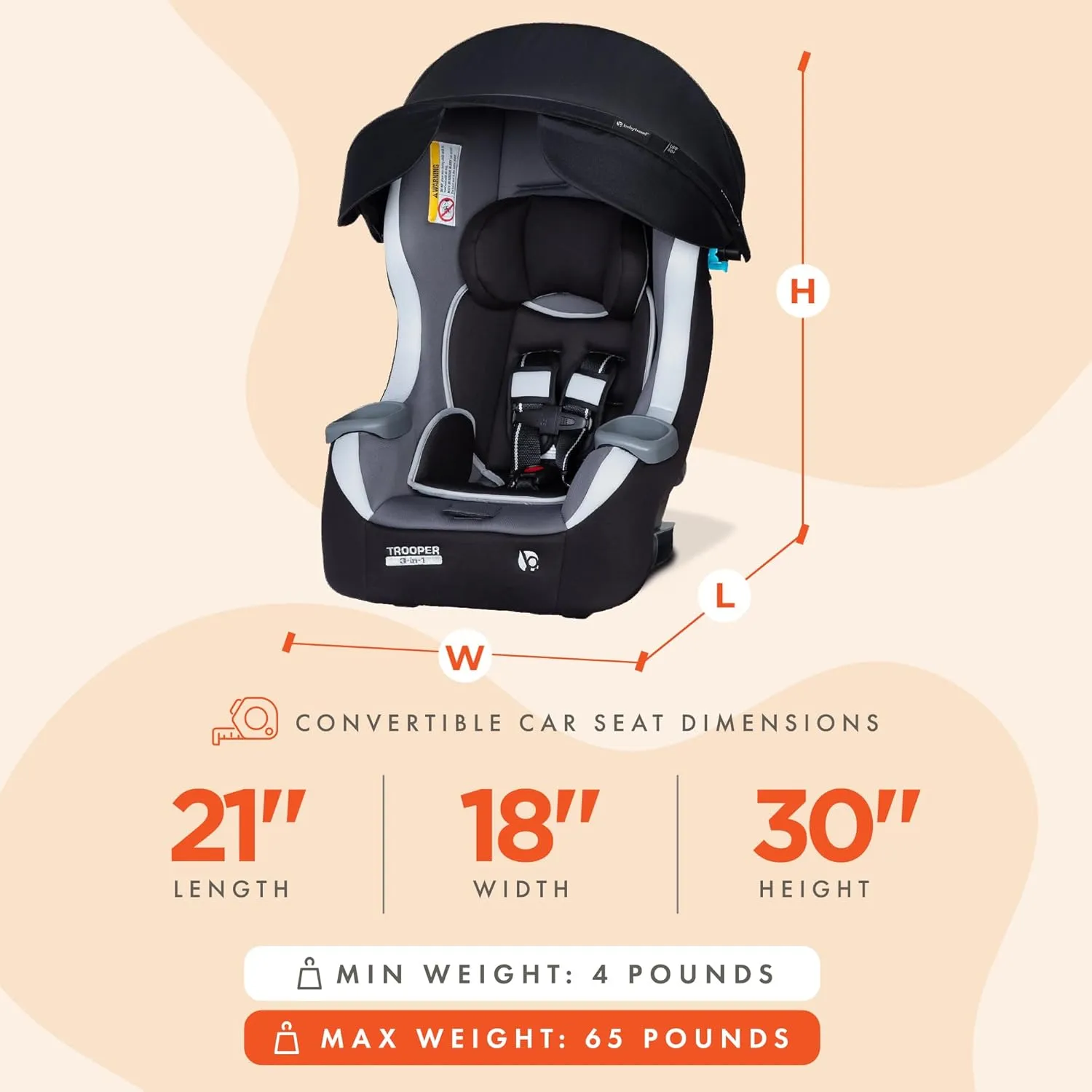 Baby Trend Trooper™ Plus 3-in-1 Convertible Car Seat with Canopy, Dash Twilight