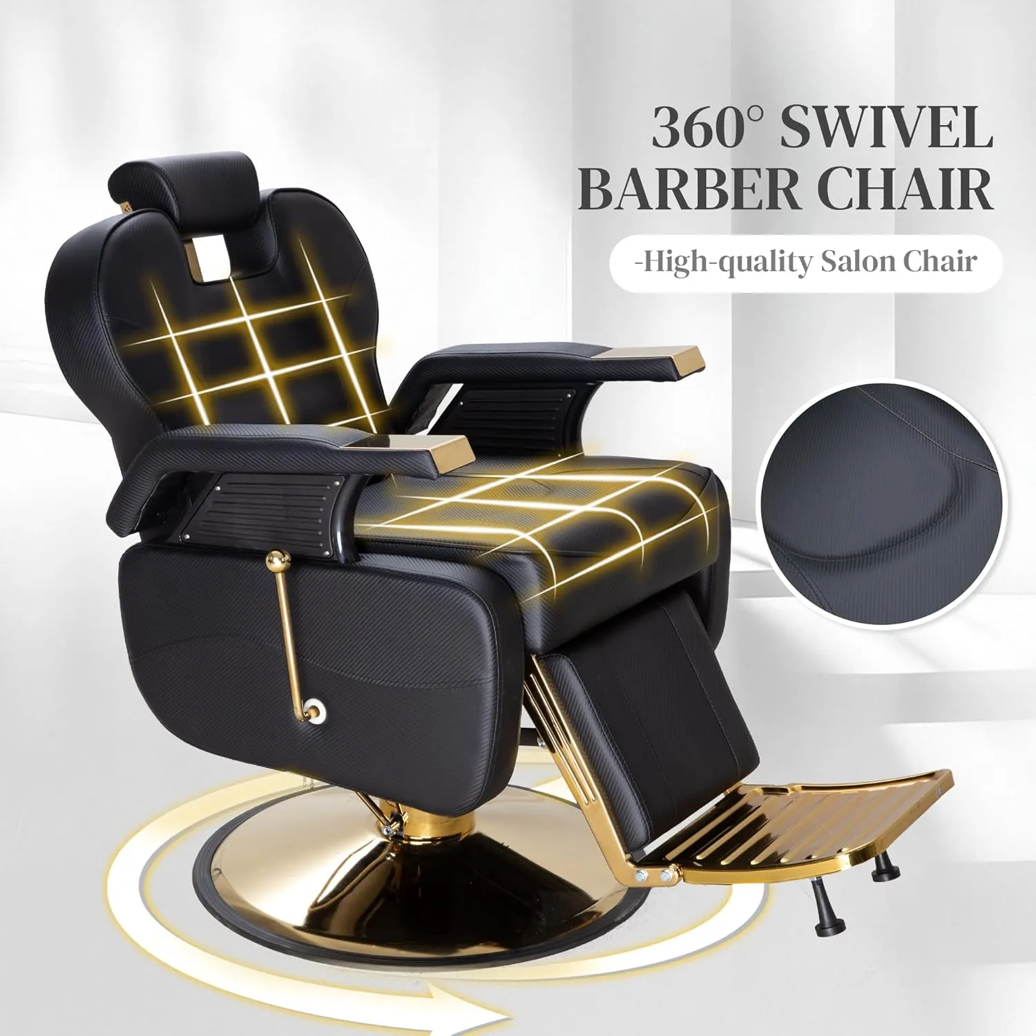 Barber Chairs for Barbershop, Heavy Duty Hydraulic Barber Chair 360° Swivel Reclining, Adjustable PU Leather Beauty Salon Chair for Barbershop Spa Black/Gold