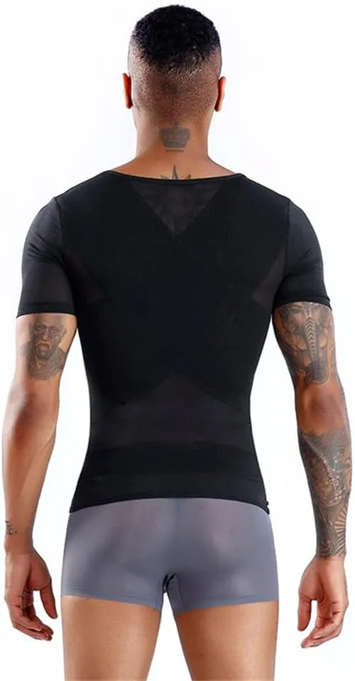 BaronHong Men Shapewear Slimming Body Shaper Compression Shirt Short Sleeve Top Underwear for Tummy Control Waist Trainer