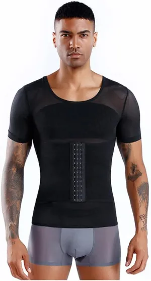 BaronHong Men Shapewear Slimming Body Shaper Compression Shirt Short Sleeve Top Underwear for Tummy Control Waist Trainer